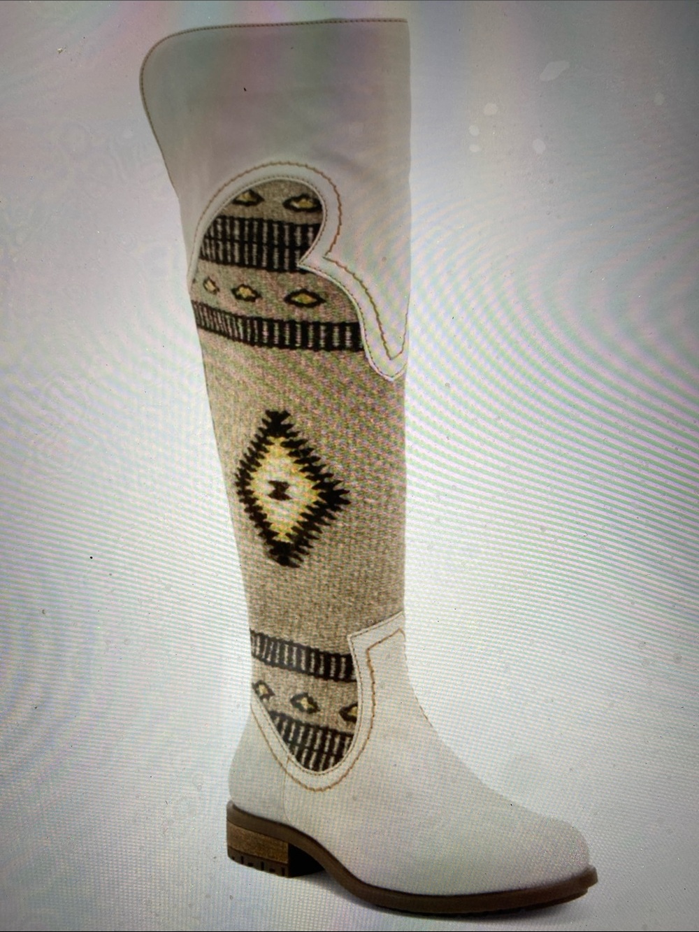 Born Lucero White Tapestry Over The Knee  Distressed Boots - EUC - Size 8.5 (39)